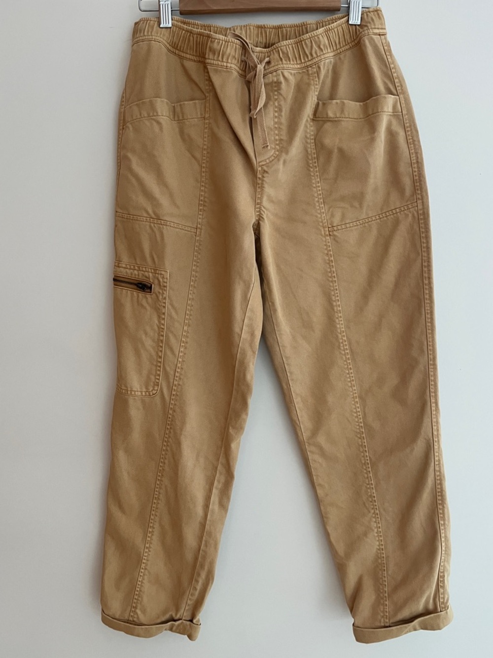 NICOLE MILLER Elastic Waist Pull On Taper Leg Cargo Pants Cuff Casual Comfort